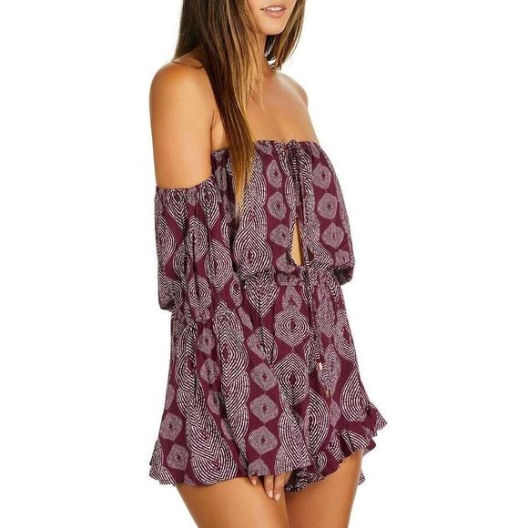 NWT Radio Fiji Maroon Sokally Off the Shoulder Romper/ Beach Cover Up - Picture 1 of 13